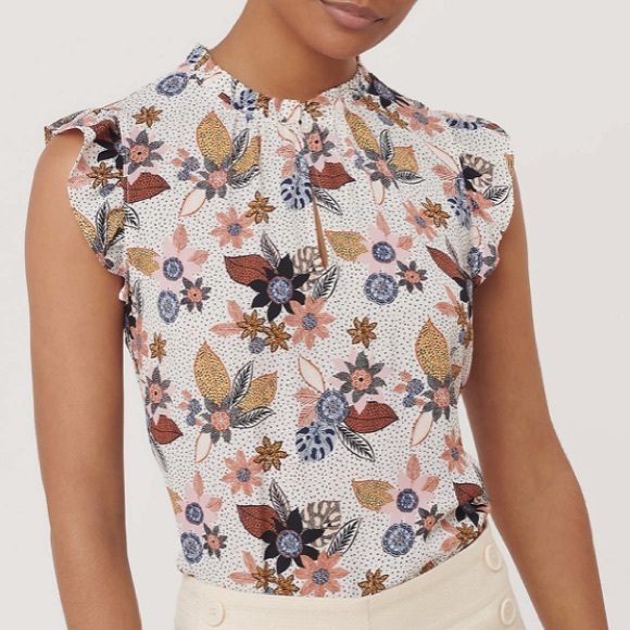 Loft Ruffle Split Neck Top - Picture 2 of 8